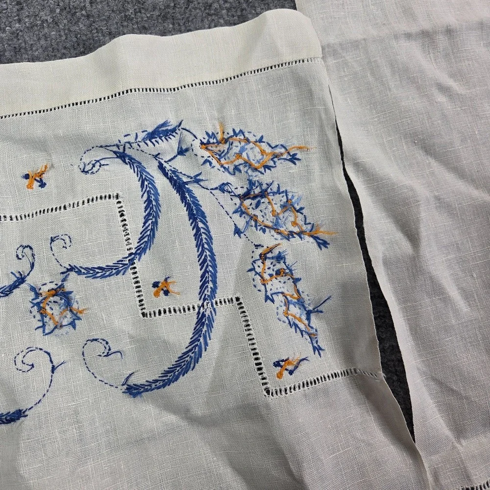 2 Vintage Hand Stitched Table Runner Floral design Blue Bonnet‎ Cottagecore